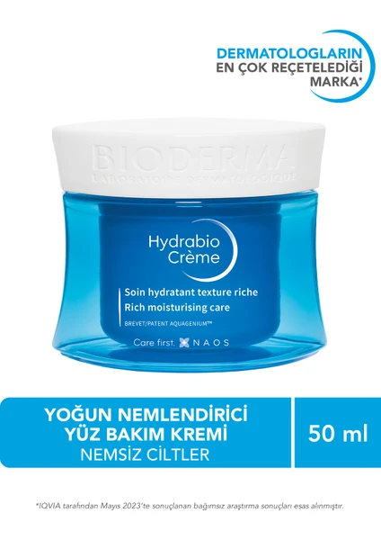 Hydrabio Cream Kuru Ciltler için Hyalüronik Asit, Niasinamid ve E Vitamini İçeren Yoğun Nemlendirici Yüz Kremi 50 ml