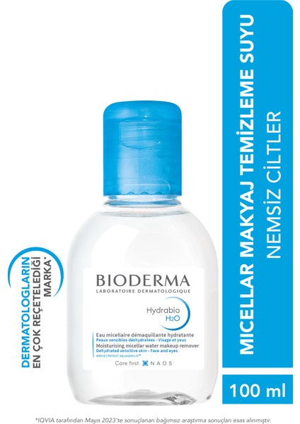 Hydrabio H2O Kuru Ciltler için Nemlendirici Micellar Makyaj Temizleme Suyu Yüz ve Göz Çevresi Kullanımına Uygun, Seyahat Boy 100 ml