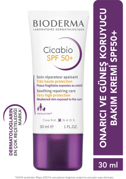 Cicabio Cream SPF50+ Onarıcı, Leke Önleyici Güneş Koruyucu İçeren Yüz, Vücut Bakım Kremi Bebek, Çocuk ve Yetişkin Kullanımına Uygun 30 ml