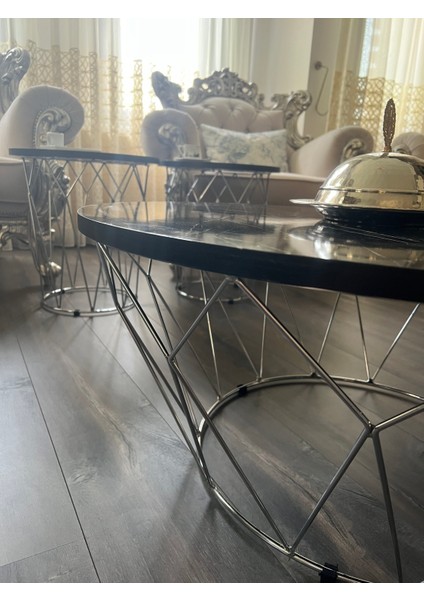 Geometrik Metal Ayaklı Sehpa Takımı modelleri
