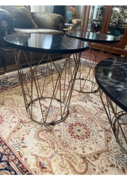 Geometrik Gold Metal Ayaklı Sehpa Takımı modelleri