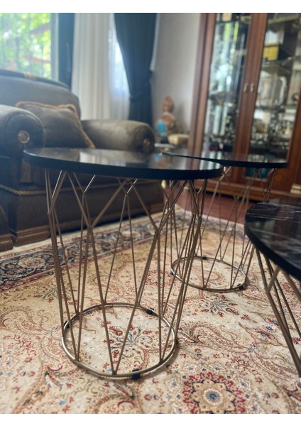 Geometrik Gold Metal Ayaklı Sehpa Takımı fırsatları