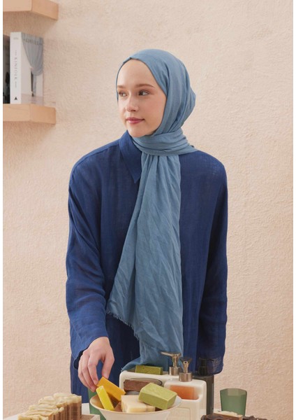 Soluk Efektli Vual Şal Indigo