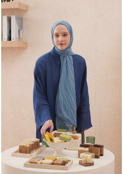 Soluk Efektli Vual Şal Indigo fiyatları