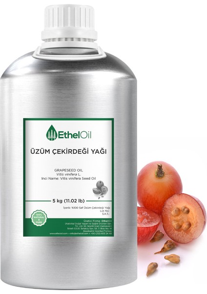 Üzüm Çekirdeği Sabit Yağı - Etheloil – 5 kg - %100 Saf ve Sabit Yağ – Üretici Firma, Yüksek Kalite, Toptan Satış - Grapeseed Oil- Vitis Vinifera L.