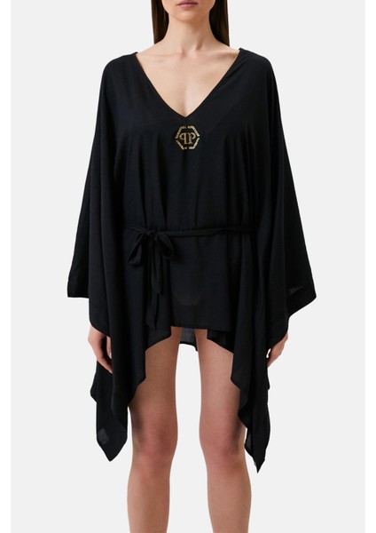 Logolu Belden Bağlamalı Regular Fit Kimono Kadın Kaftan DMPPK0299