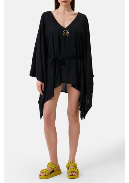 Logolu Belden Bağlamalı Regular Fit Kimono Kadın Kaftan DMPPK0299