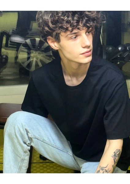 Erkek Oversize Basic T-Shirt Siyah