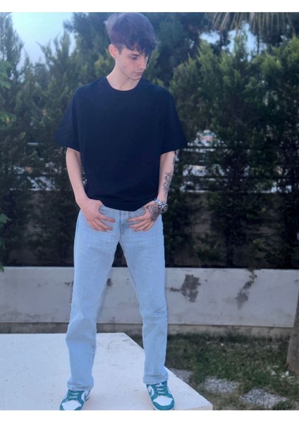 Erkek Oversize Basic T-Shirt Siyah