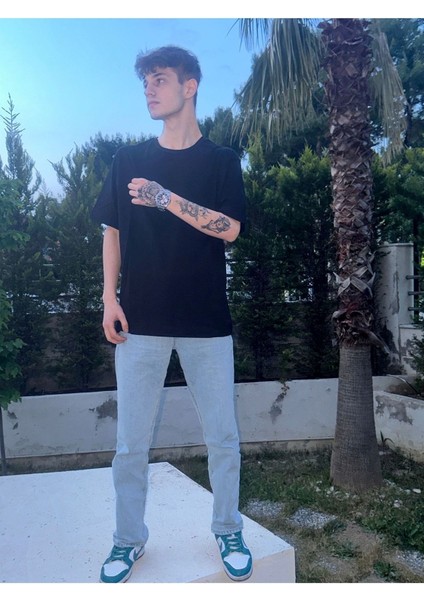 Erkek Oversize Basic T-Shirt Siyah