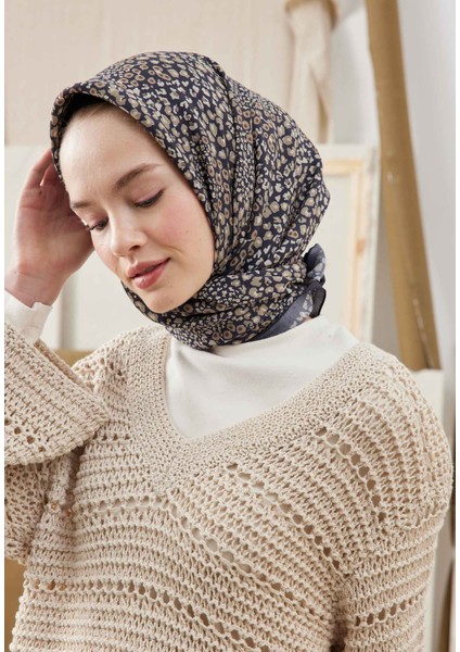 Dıtsy Flower Desen Pamuk Ipek Eşarp Vizon