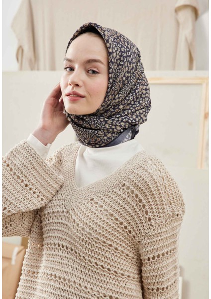 Dıtsy Flower Desen Pamuk Ipek Eşarp Vizon