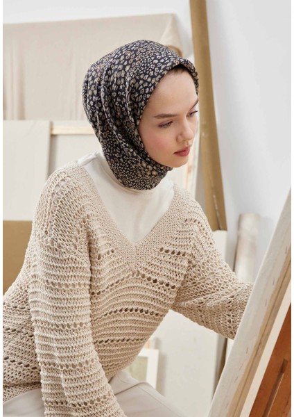 Dıtsy Flower Desen Pamuk Ipek Eşarp Vizon
