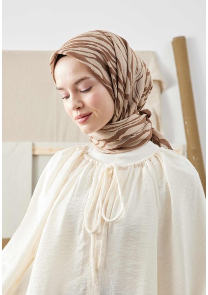 Fresh Scarfs Zebra Desen Pamuk Ipek Eşarp Camel