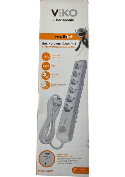 6 Lı Akım Korumalı Çocuk Korumalı Anahtarlı Priz (8 Adet)