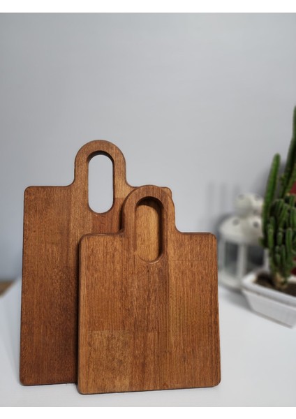 Elips Saplı Kayın Ağacı Kesim Tahtası Lüx 2'li Takım