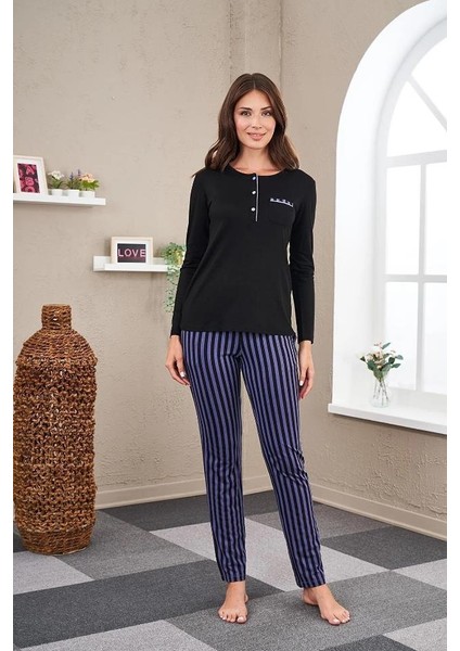 23542 Kadın Patlı Çizgili Pijama Takım