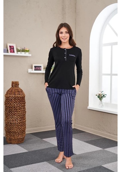 23542 Kadın Patlı Çizgili Pijama Takım modelleri