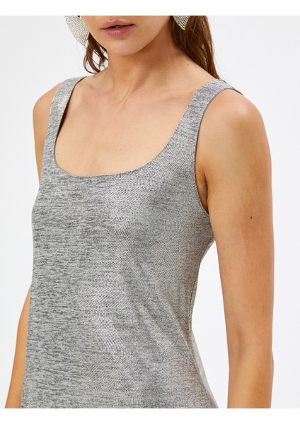 Mini Abiye Elbise Parlak Metalik U Yaka Askılı indirimleri