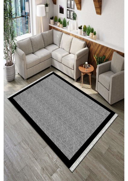 Roslyn Home Bohem Iskandinav Halı Yıkanabilir Kaymaz Taban Çerçeveli Halı Kadife Kumaş Süngerli Dot Taban Kilim