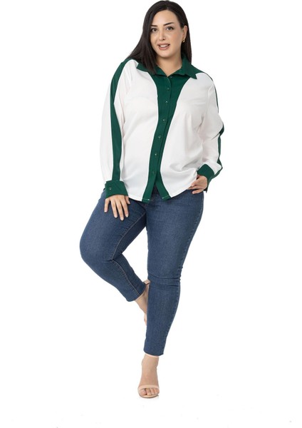 Büyük Beden Garnili Uzun Kollu Beyaz Zümrüt Gömlek fiyatları