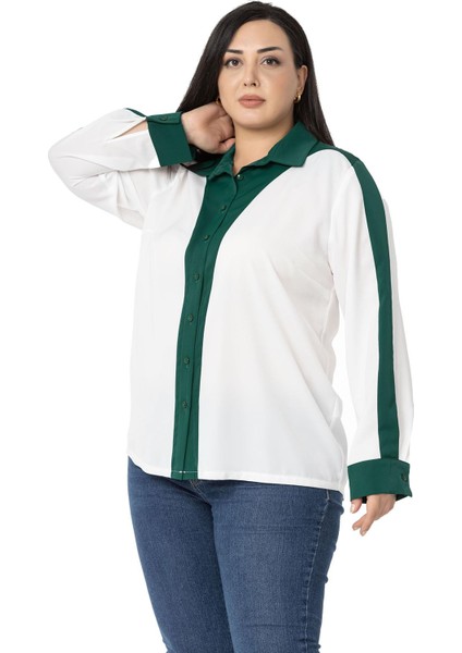 Büyük Beden Garnili Uzun Kollu Beyaz Zümrüt Gömlek fırsatları