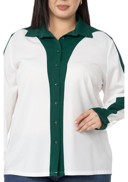 Büyük Beden Garnili Uzun Kollu Beyaz Zümrüt Gömlek indirimleri