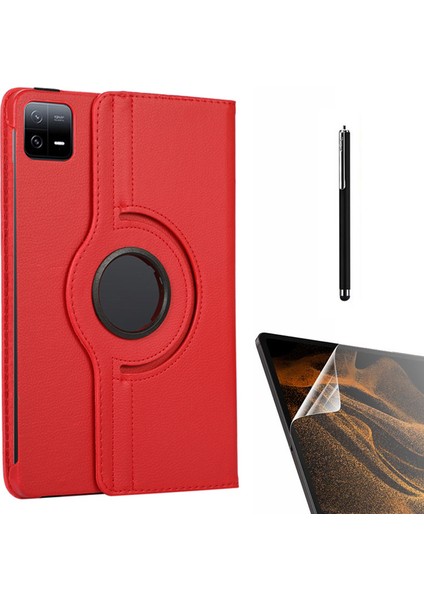 Xiaomi Mi Pad 6 Pro Kılıf Kapaklı Standlı 360 Dönebilen Koruma DN22 + Nano + Kalem Kırmızı