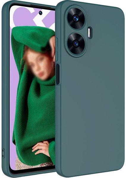 Casestreet Realme C55 Kılıf Mara Lansman Silikon Mat Soft Içi Süet Koyu Yeşil