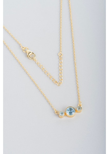 Gizemli Gökyüzü 18 Ayar Sarı Altın Kaplama 45 cm Gümüş Topaz Taşlı Kolye