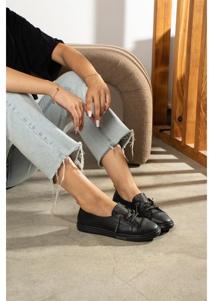 Carissa Kadın Sneakers Taşlı Spor Ayakkabı Siyah Deri modelleri