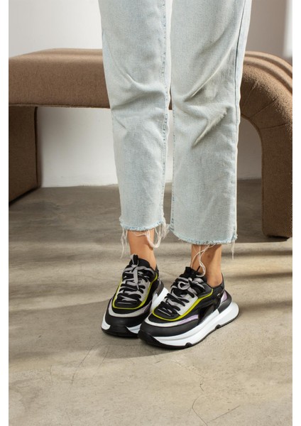 Cheyanne Kadın Sneakers Çift Bağcıklı Spor Ayakkabı Siyah/yeşil modelleri