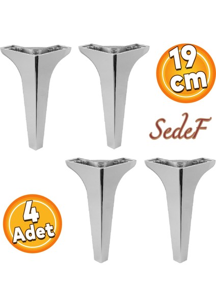 Sedef Lüks Mobilya Kanepe Sehpa Tv Ünitesi Koltuk Ayağı 19 cm Parlak Krom Baza Ayakları 4 Adet