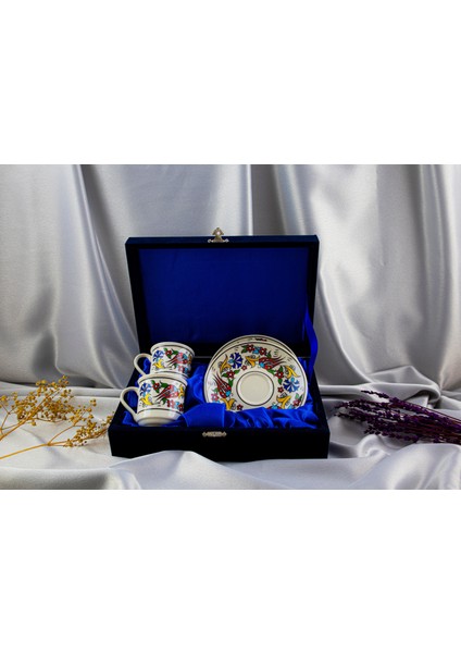 2'li Porselen Fincan Takımı Kadife Kutulu