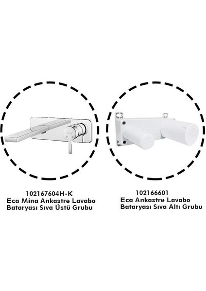 Eca Mina Ankastre Lavabo Bataryası Set Tek Rozet (102167604H-K+102166601)