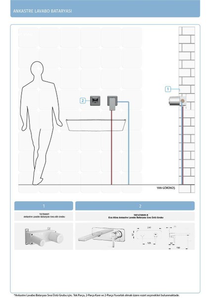 Eca Mina Ankastre Lavabo Bataryası Set Tek Rozet (102167604H-K+102166601) fırsatları
