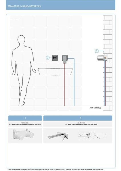 Eca Novita Ankastre Gömme Lavabo Bataryası Set (102167614H-K+102166603H)