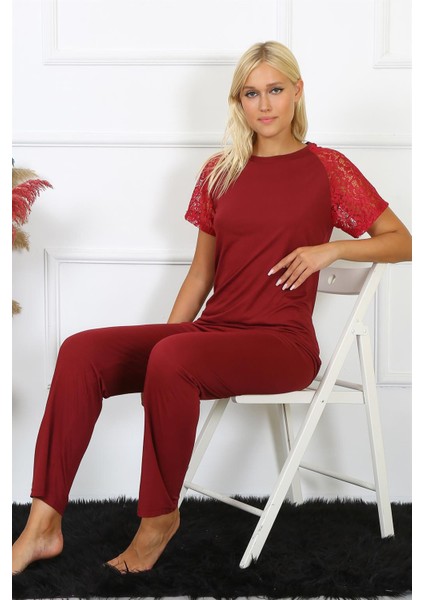 Kadın Kolu Dantelli Penye Pijama Takım 4152 modelleri