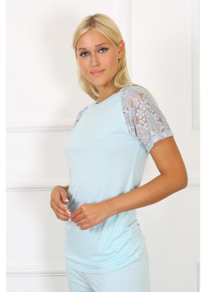 Kadın Kolu Dantelli Penye Pijama Takım 4151 modelleri