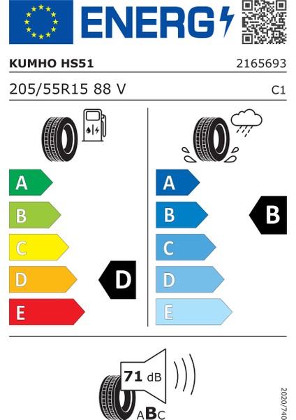 205/55 R15 88V Ecsta HS51 Oto Yaz Lastiği ( Üretim Yılı: 2023 )