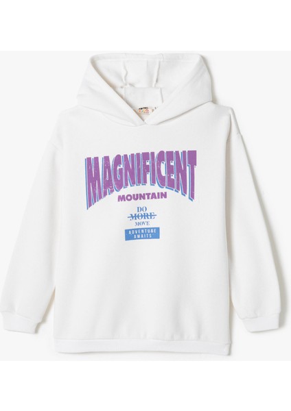Kapşonlu Sweatshirt Şardonlu Uzun Kollu Bisiklet Yaka Baskılı