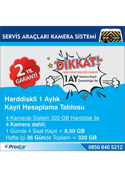 Harddisk Hariç Okul Servisi Araç Kamera Seti