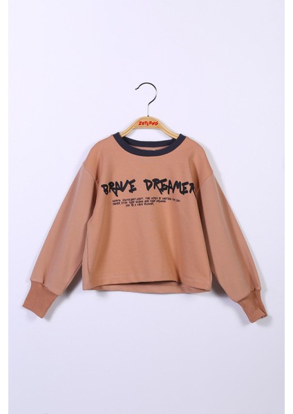 Kız Çocuk Yazı Baskılı Crop Sweatshirt modelleri