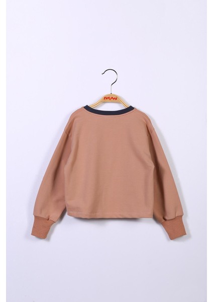 Kız Çocuk Yazı Baskılı Crop Sweatshirt