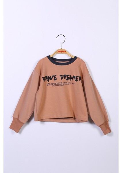 Kız Çocuk Yazı Baskılı Crop Sweatshirt