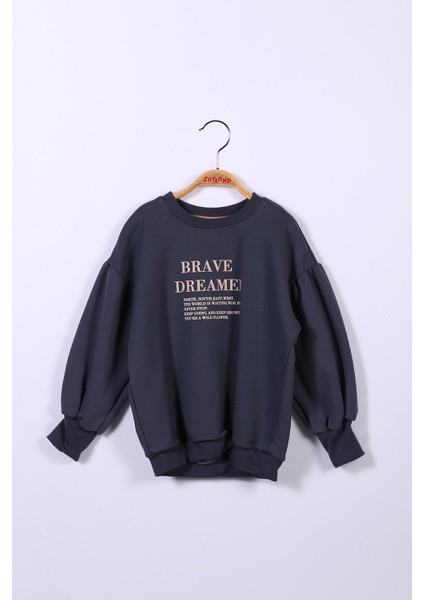 Kız Çocuk Balon Kol Yazı Baskılı Sweatshirt fırsatları