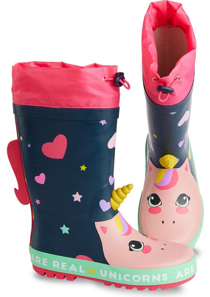 Kalpli Unicorn Kız Çocuk Lacivert Yağmur Botu