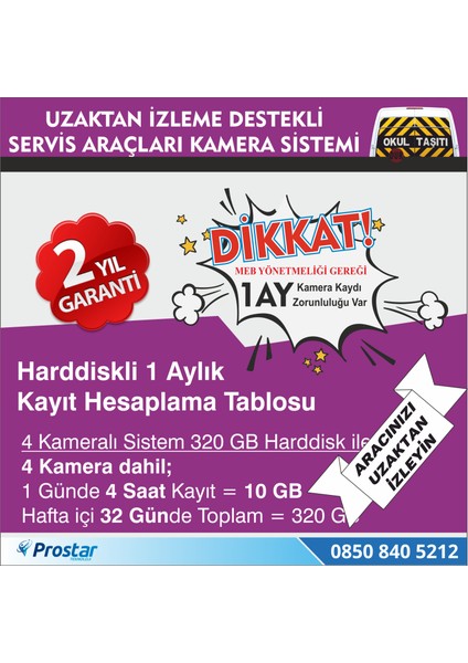 Okul ve Servis Taşıtları Için 320 GB Kayıtlı Kamera Set