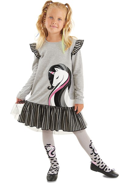 Zarif Unicorn Gri Kız Çocuk Elbise indirimleri