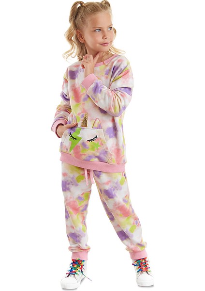 Unicorn Batik Desenli Kız Çocuk Eşofman Takım